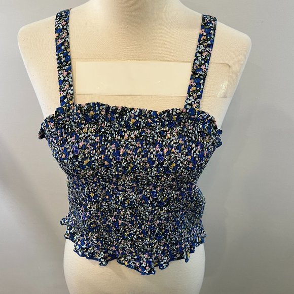 NWOT BP Floral Smock Tank Top IN Black- Blue Maisey Ditsy (S) - Picture 3 of 10